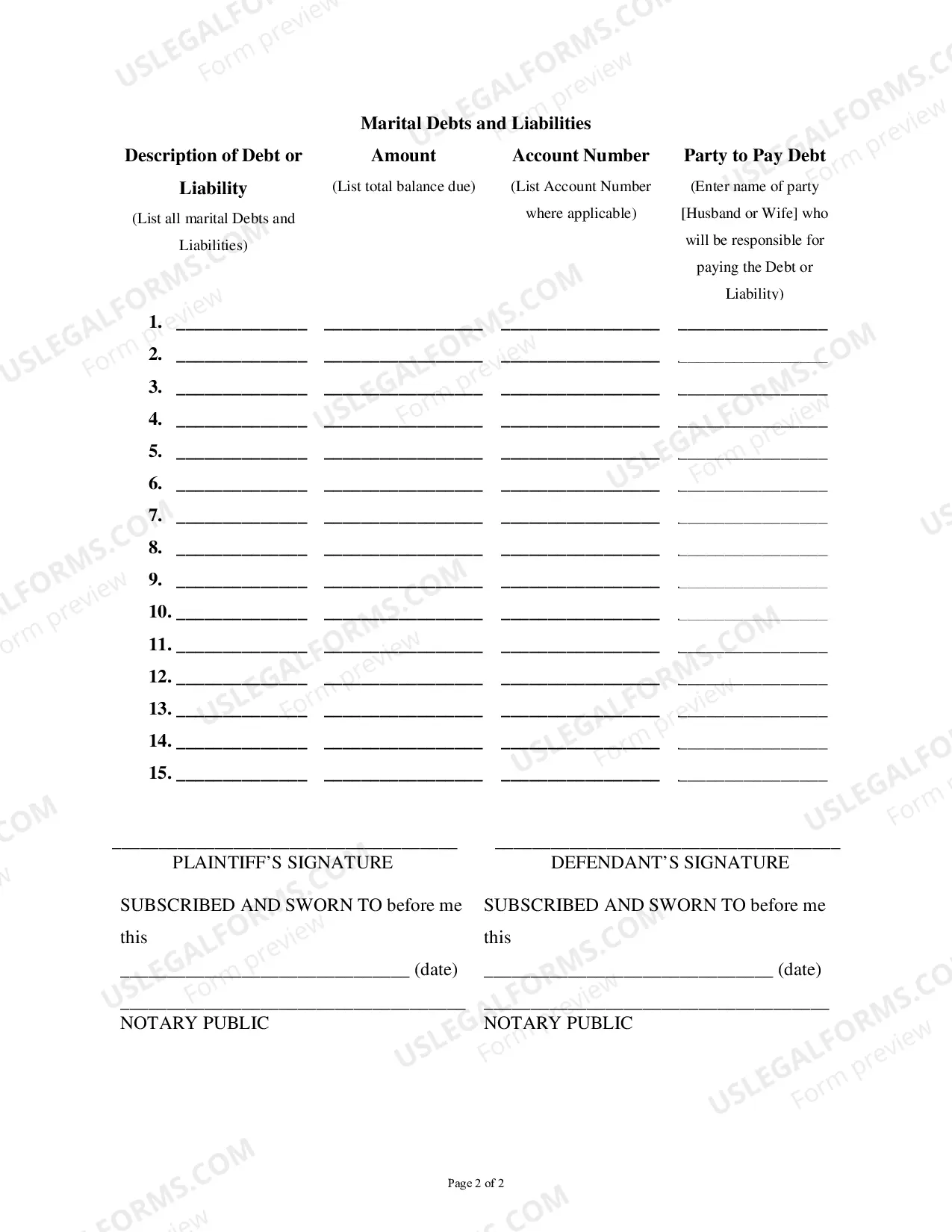Preview Agreement as to assets and Debts