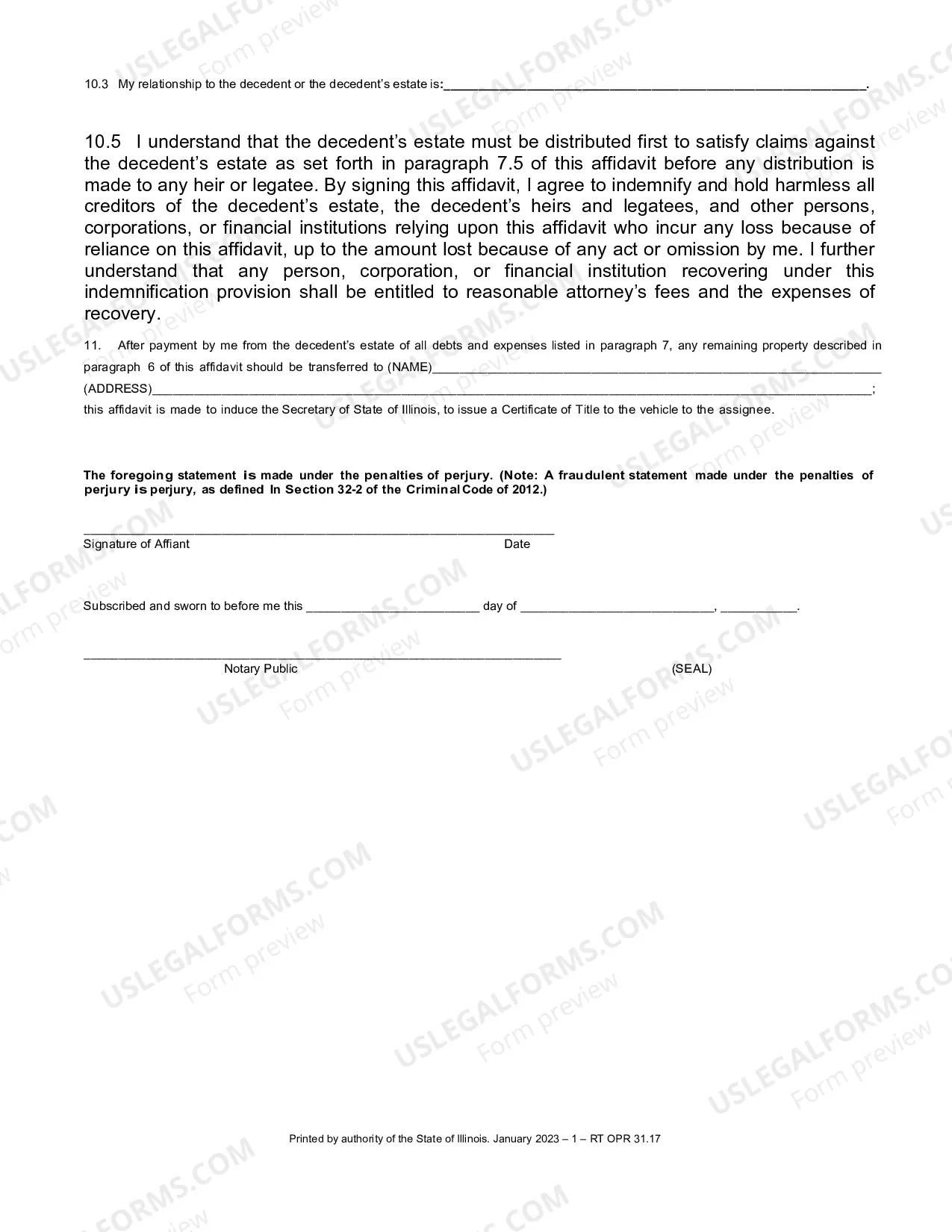 Preview Small Estate affidavit ($100,000 and under)