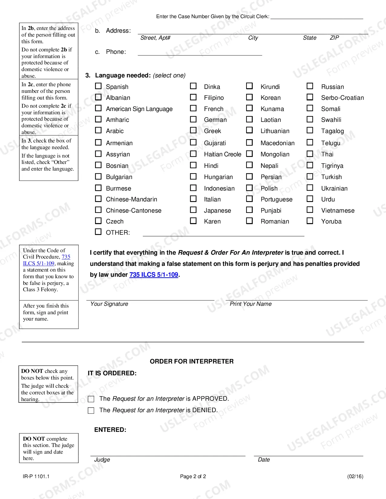 Preview Request & Order for an Interpreter