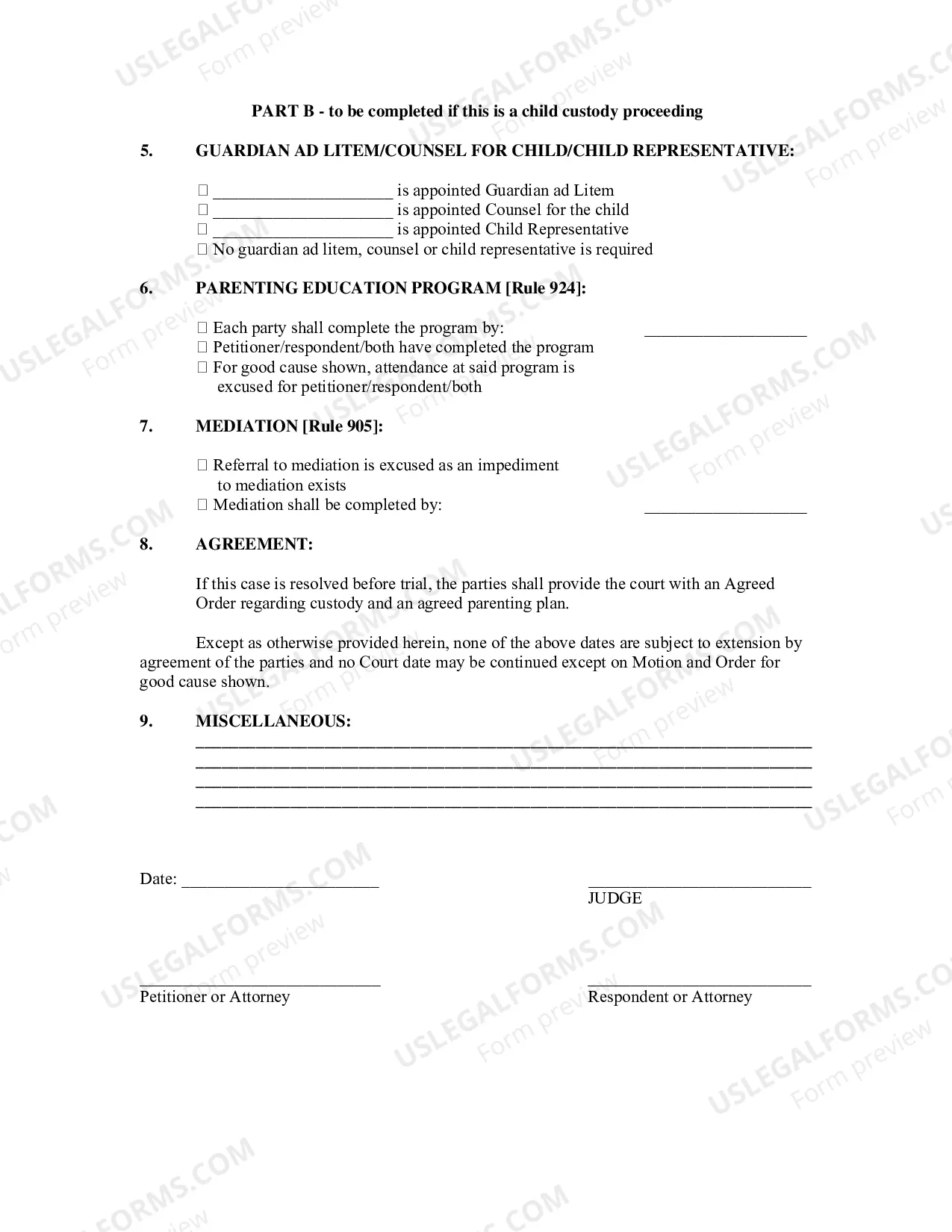 Preview Case Management Order-Domestic