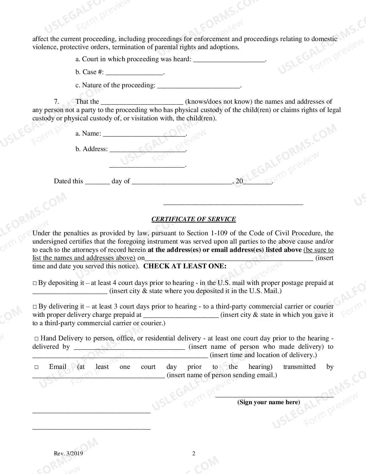 Preview Child Custody affidavit