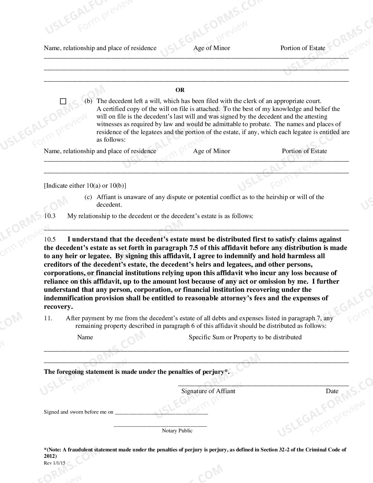 Preview Small Estate affidavit (01/01/15)