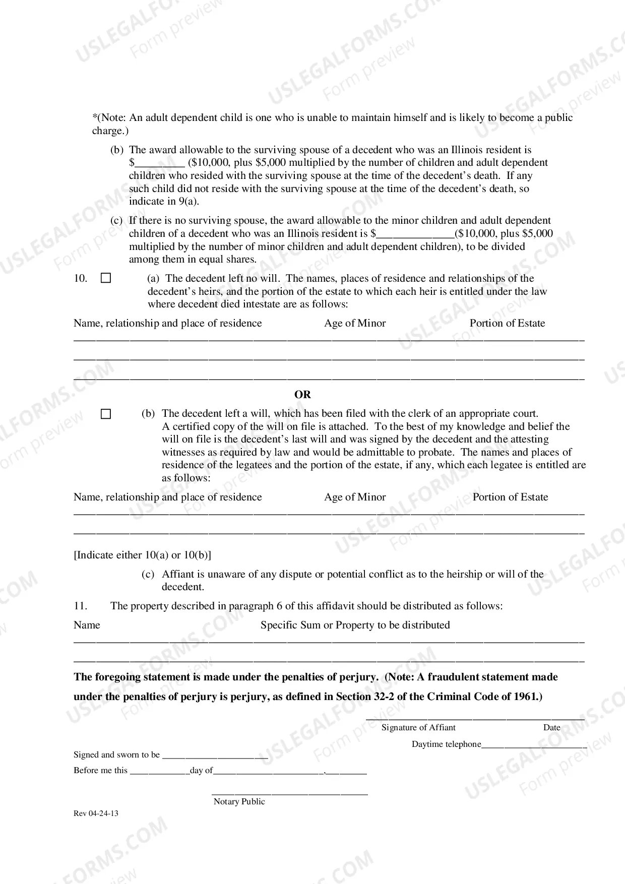 Preview Small Estate affidavit