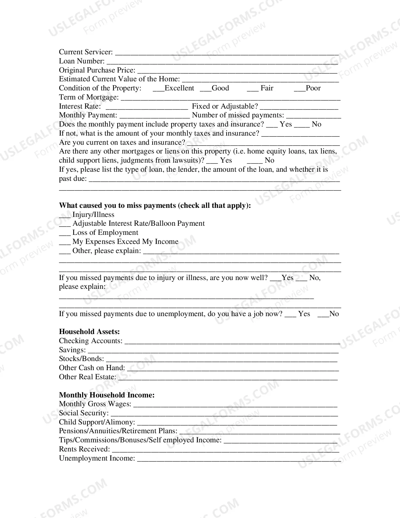 Preview Foreclsoure Program Initial Questionnaire