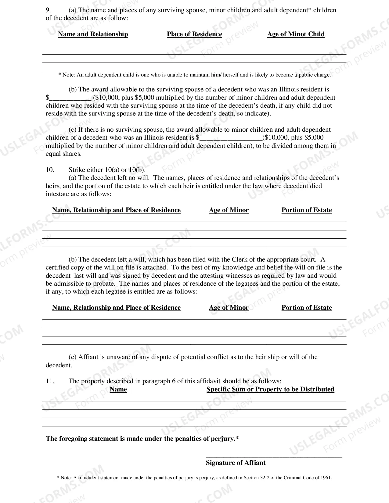 Preview IL Small Estate affidavit (Decedent Died 12-31-14 or Prior)