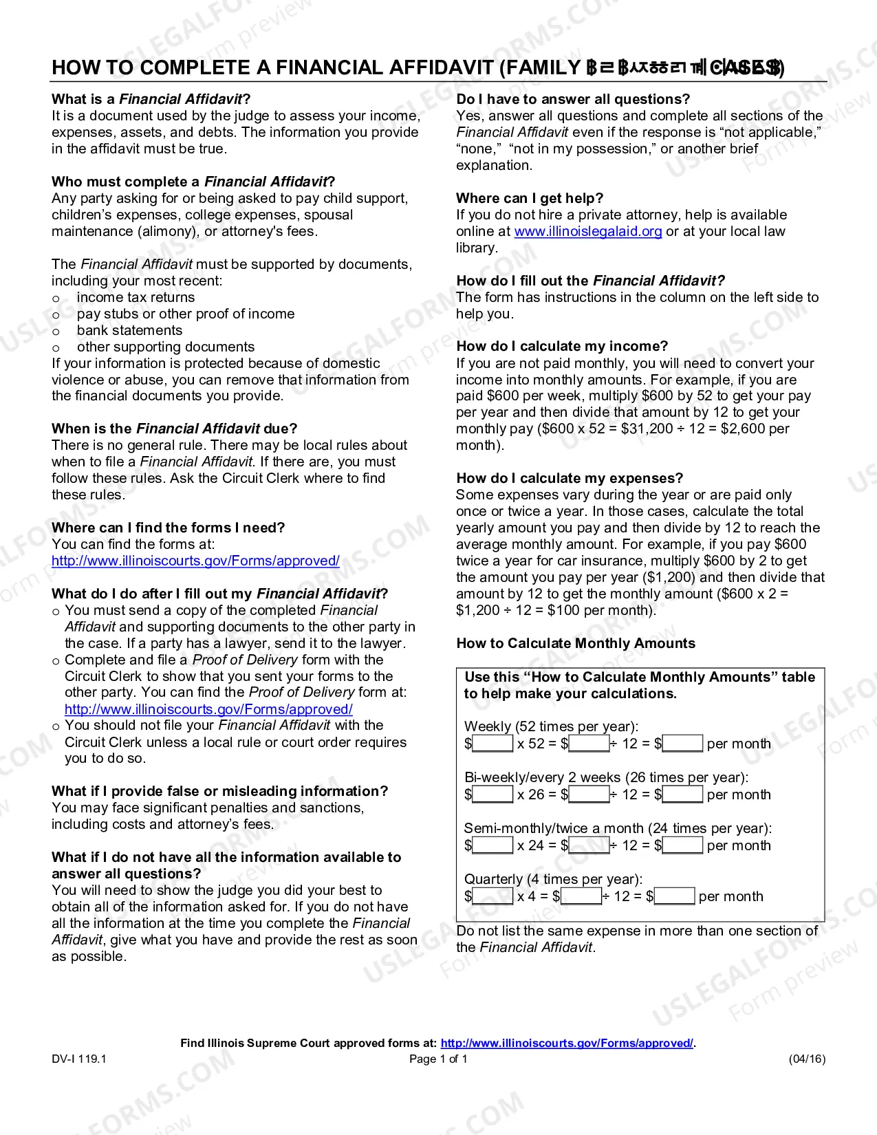 Preview Financial affidavit