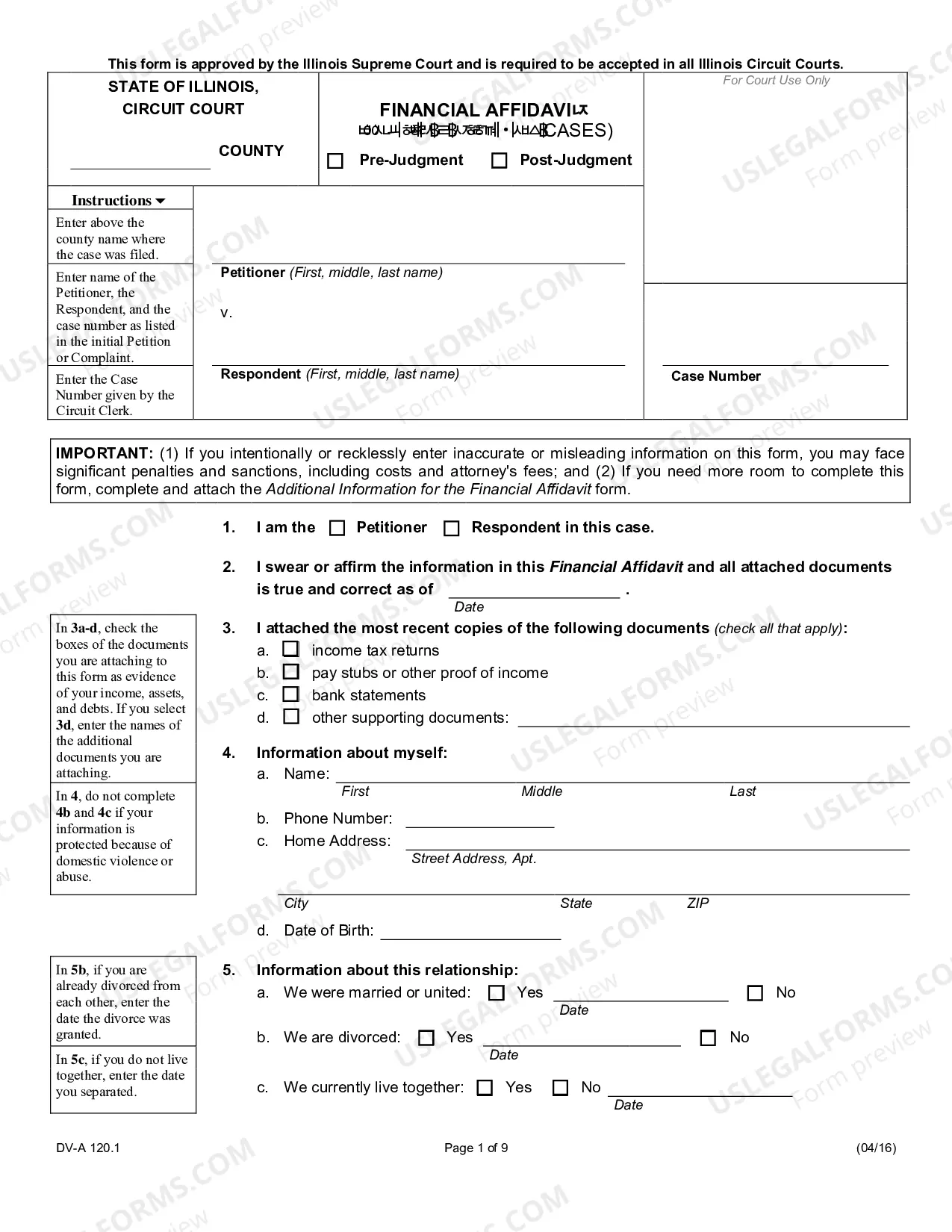 Preview Financial affidavit