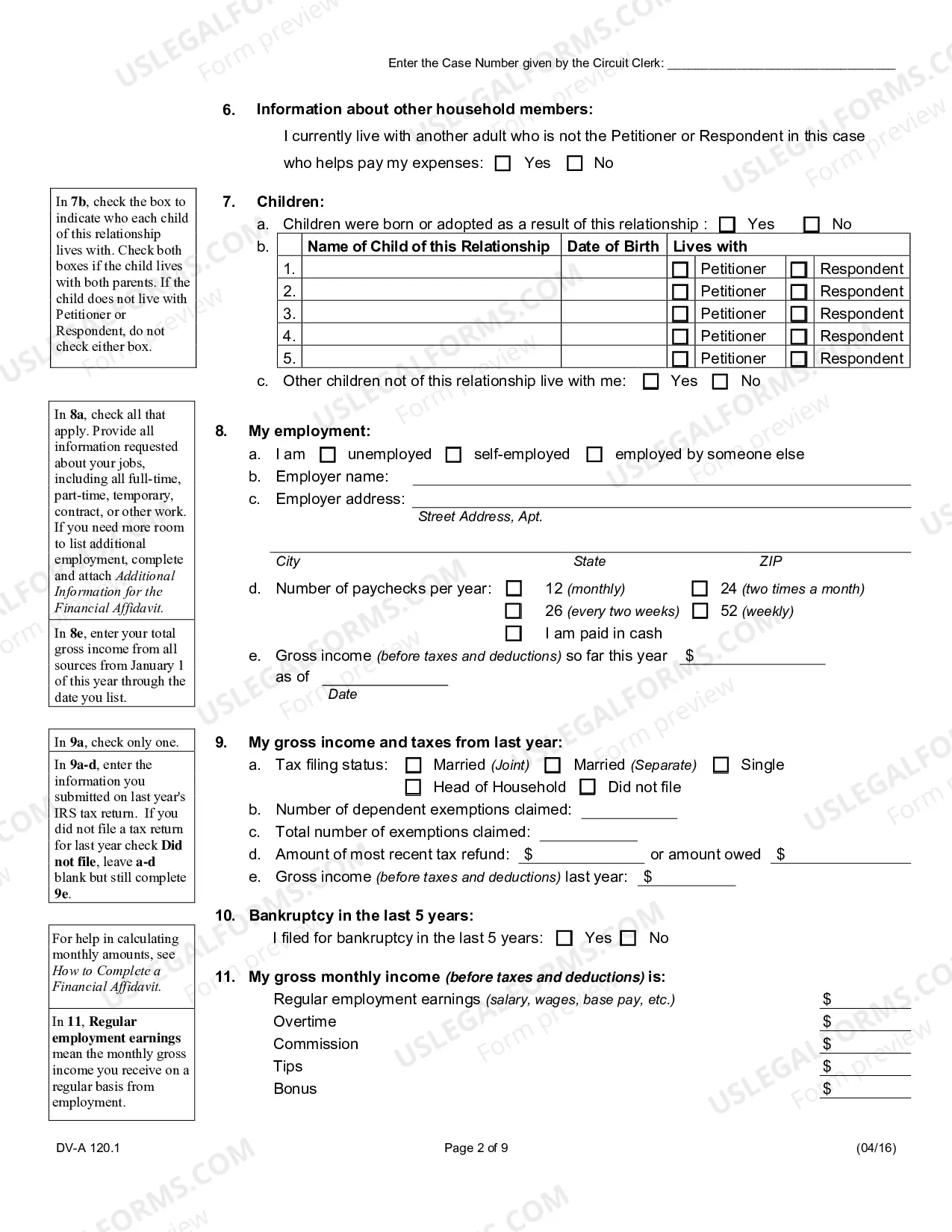 Preview Financial affidavit
