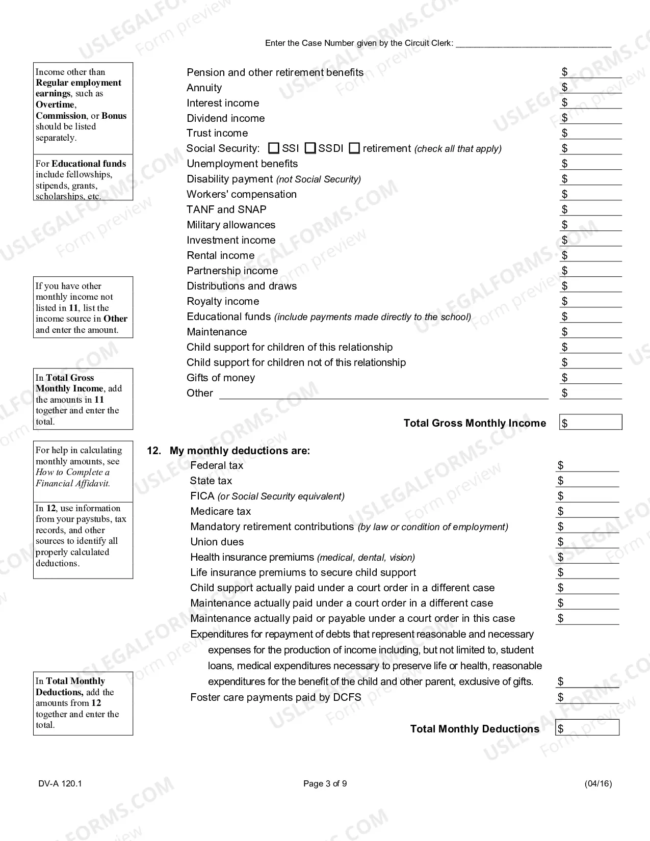 Preview Financial affidavit