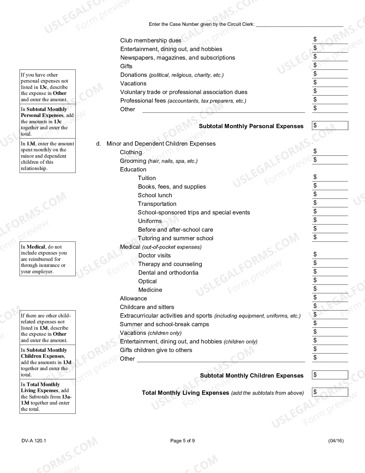 Preview Financial affidavit