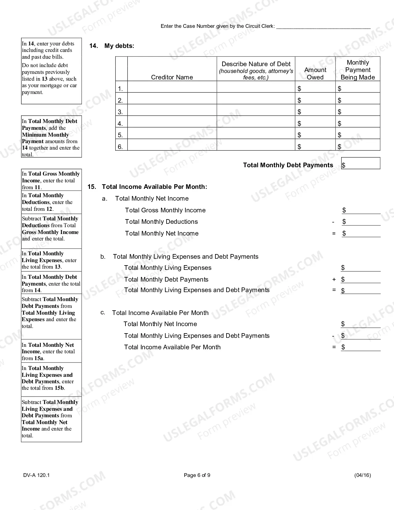 Preview Financial affidavit