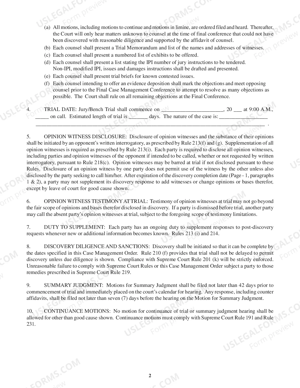 Preview Case Management Order
