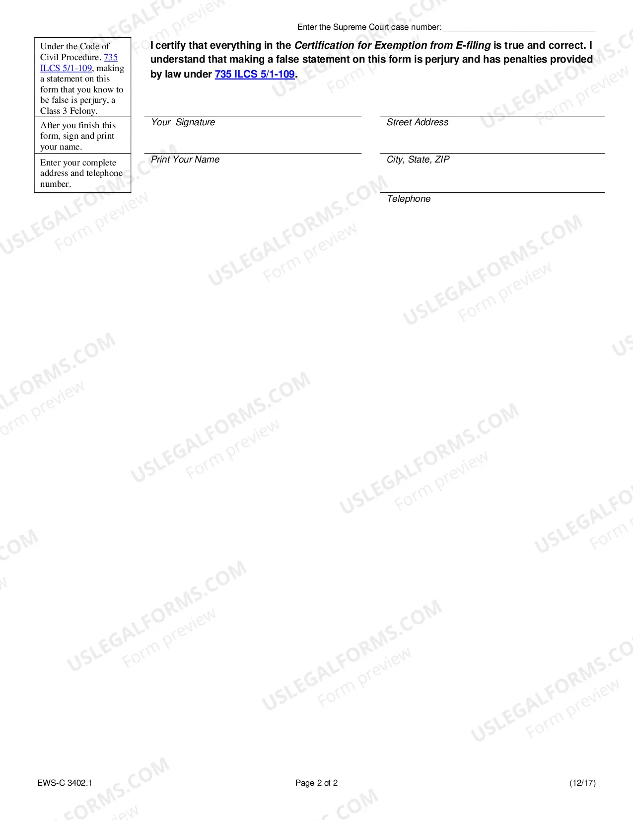 Preview E-Filing-Supreme Efiling Exemption Certification