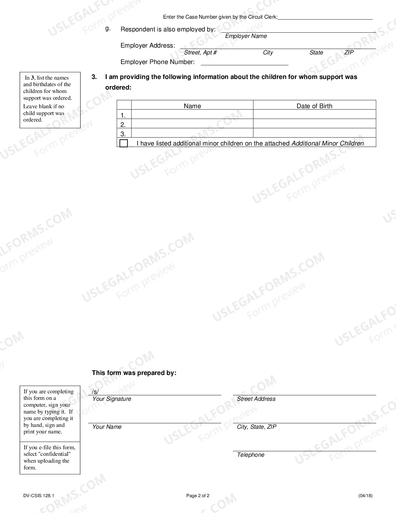 Preview Child Support Information