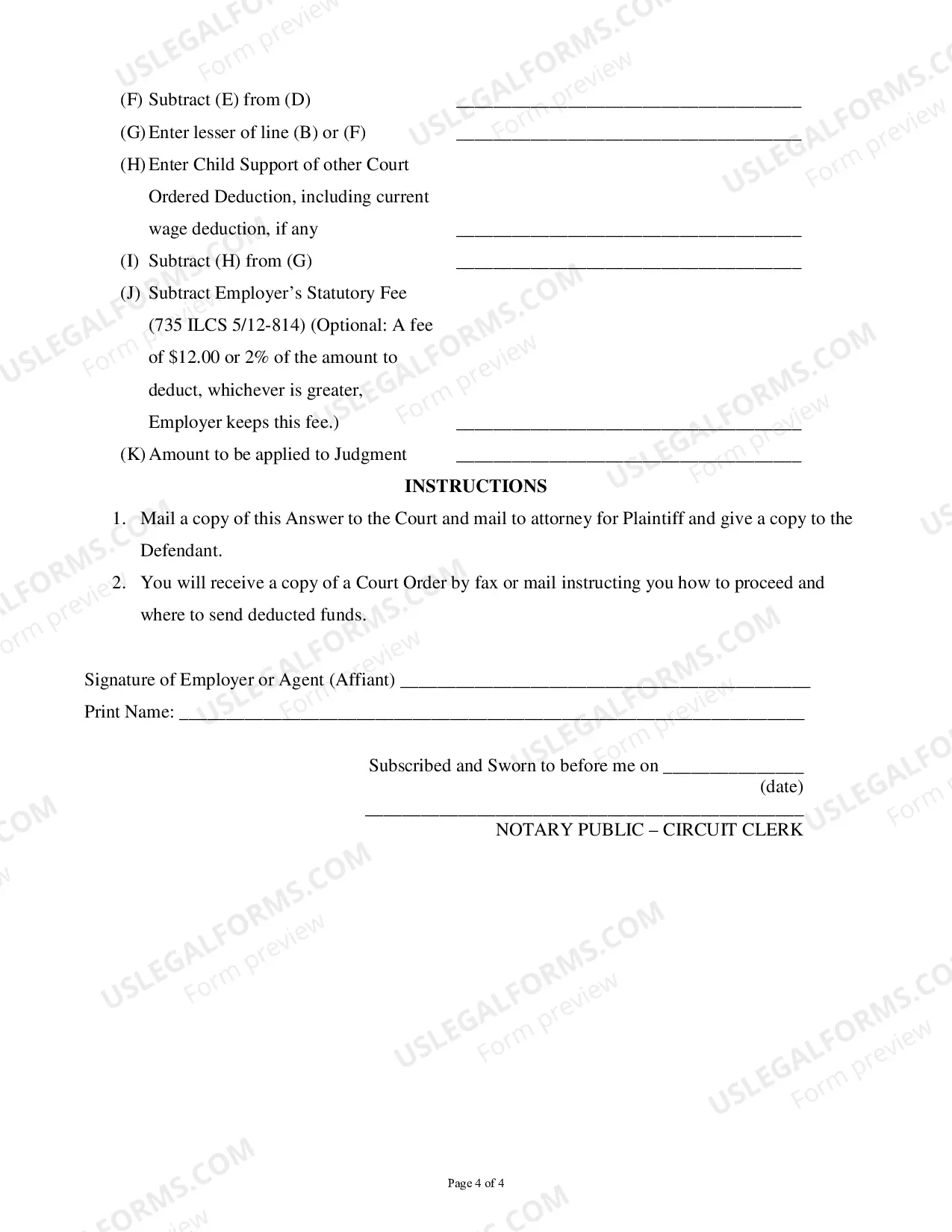 Preview affidavit For Wage Deduction Order