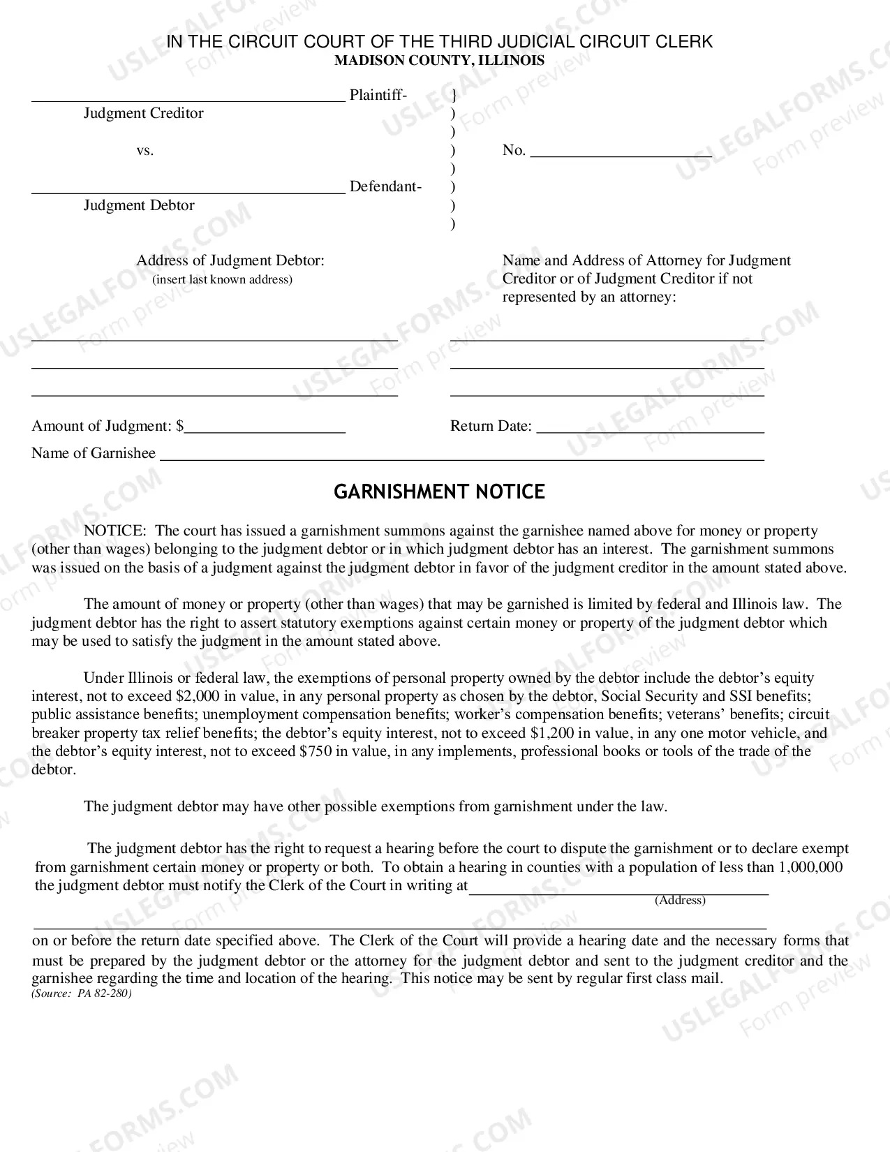 Preview affidavit For Garnishment Non-Wage With Interrogatories
