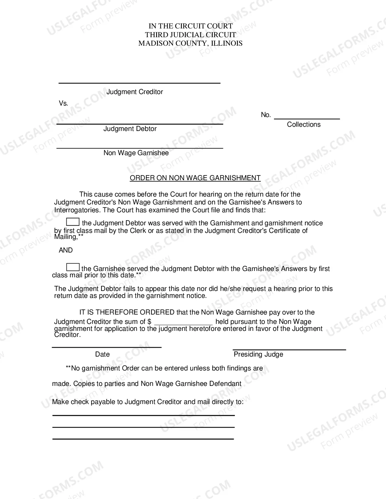 Preview affidavit For Garnishment Non-Wage With Interrogatories