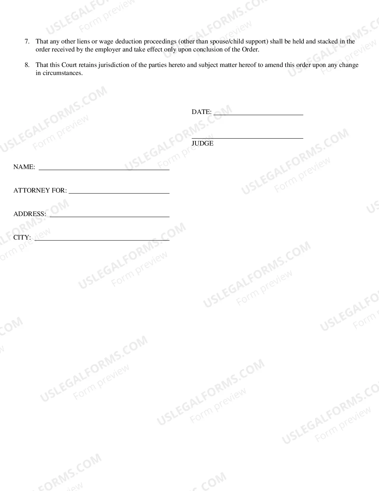 Preview affidavit For Wage Deduction Order With Interrogatories