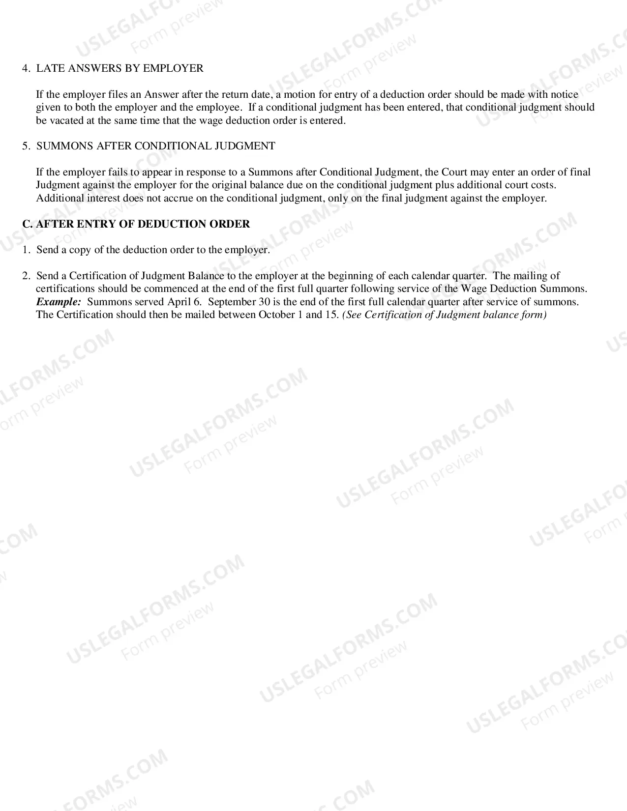 Preview affidavit For Wage Deduction Order With Interrogatories