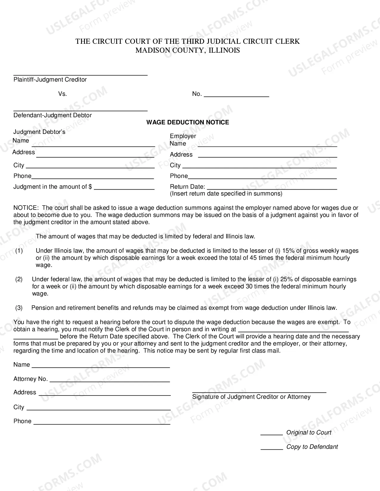 Preview affidavit For Wage Deduction Order With Interrogatories