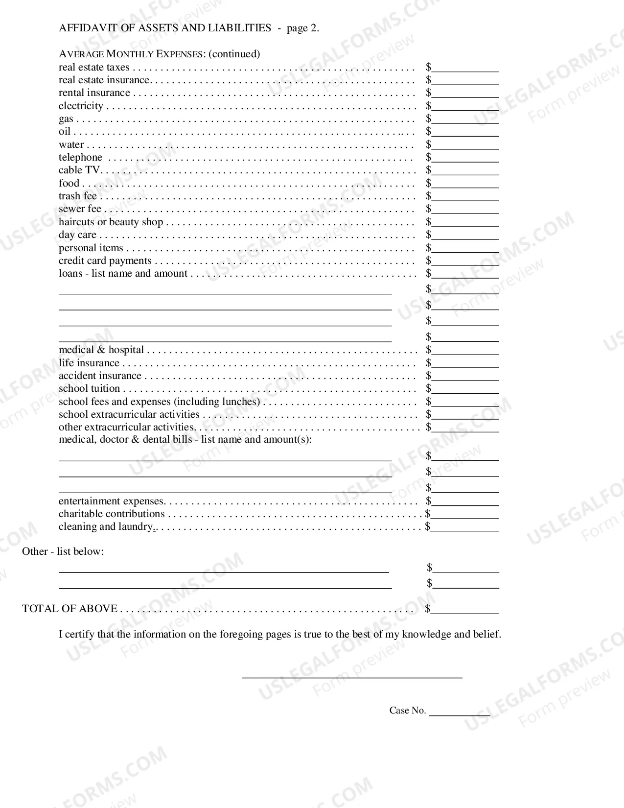 Preview affidavit Of assets and Liabilities