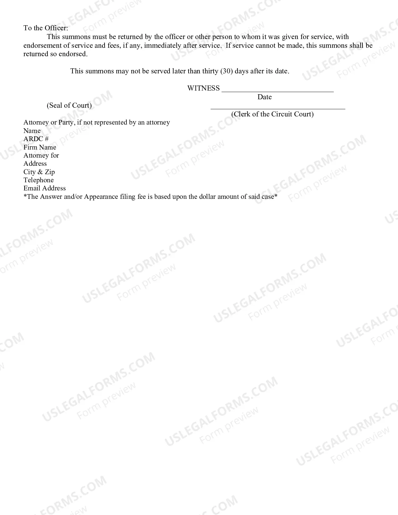 Preview Summons-Residential Foreclosure