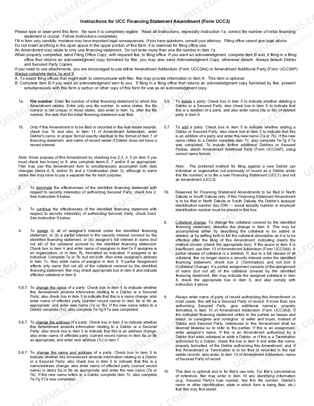 Preview Illinois UCC3 Financing Statement Amendment