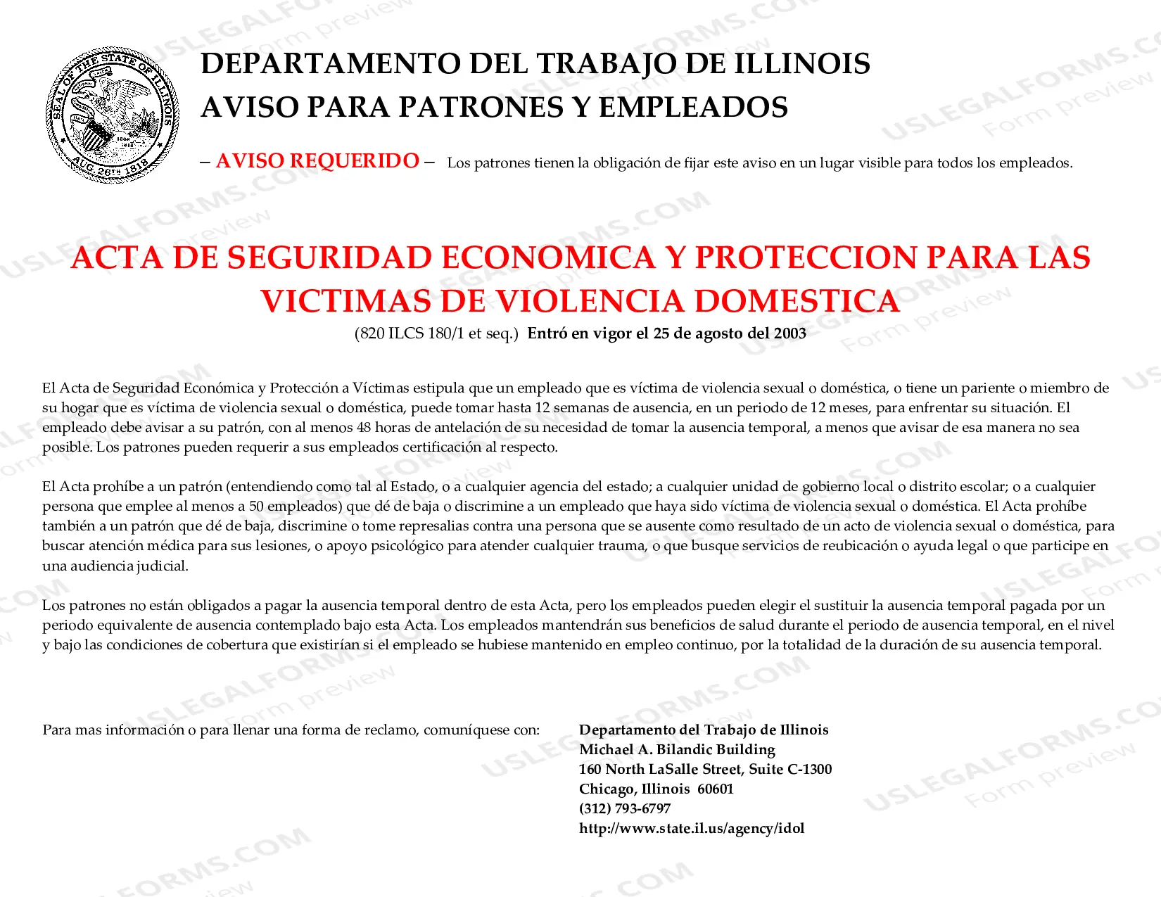 Preview Victims' Economic Security and Safety Act Required Posting