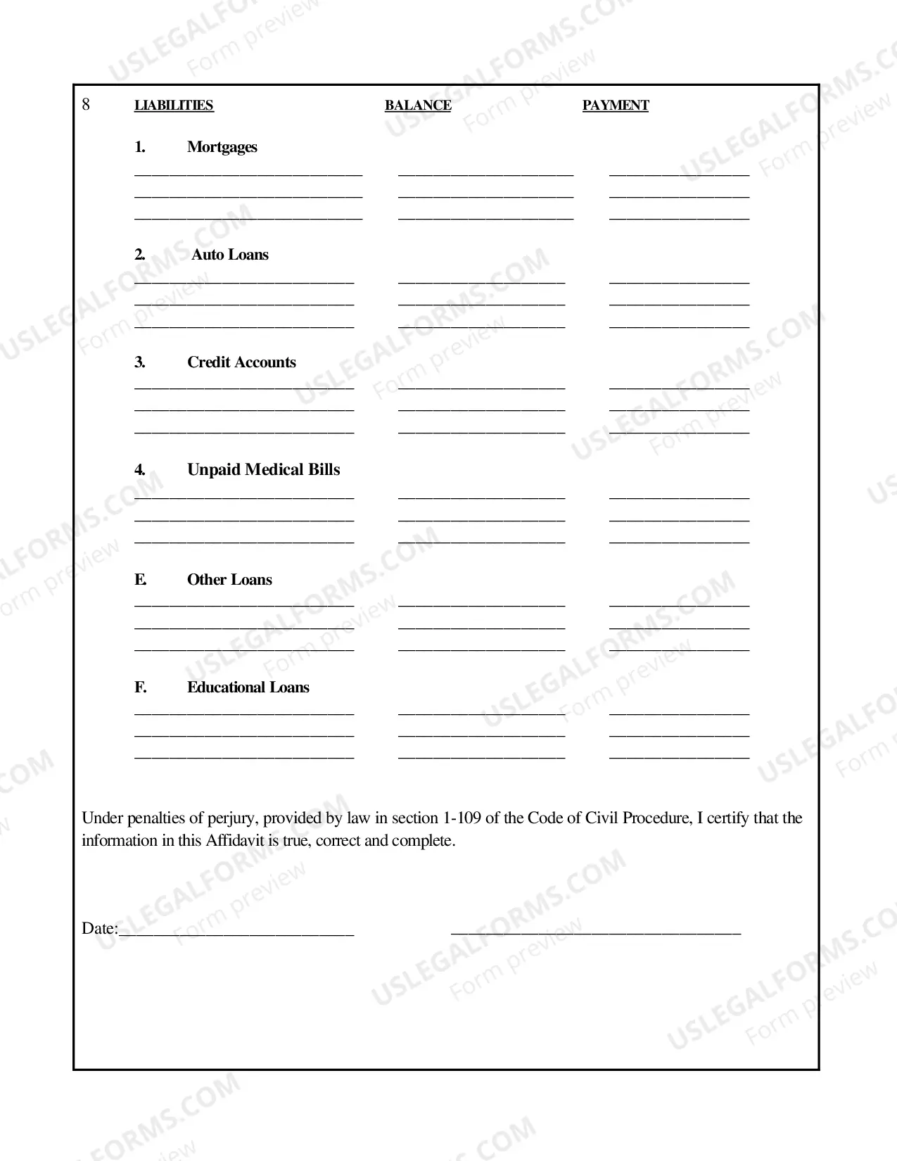Preview Income - Expense Affidavit