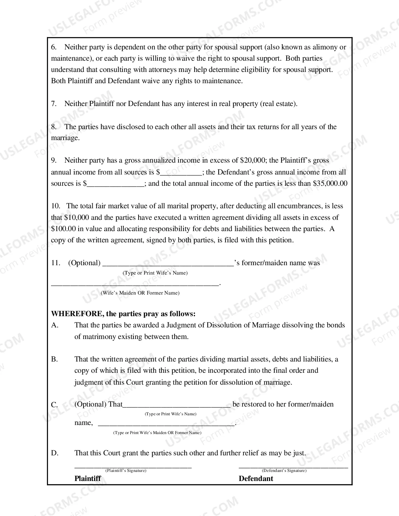 Preview Joint Petition for Simplified Dissolution of Marriage - Will County