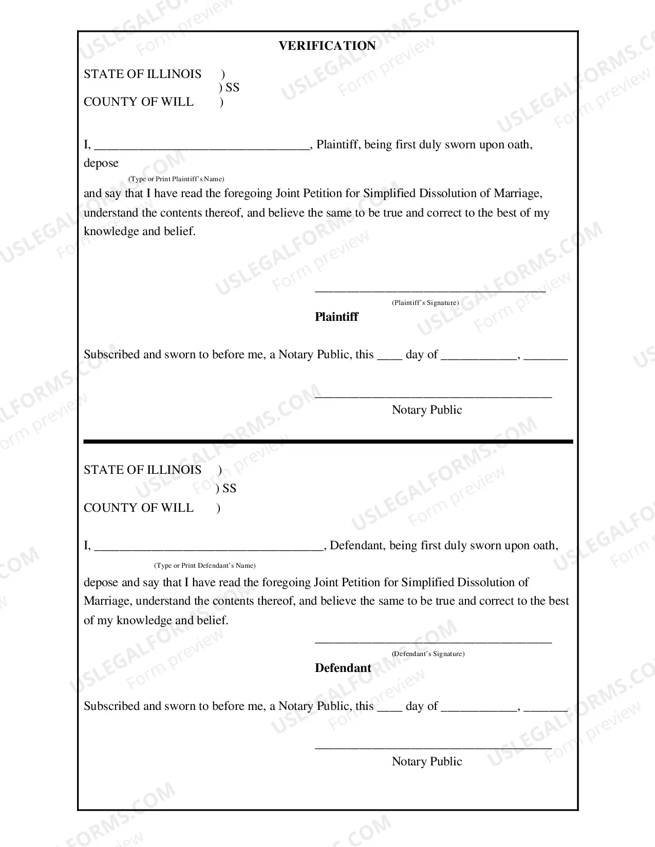 Preview Joint Petition for Simplified Dissolution of Marriage - Will County