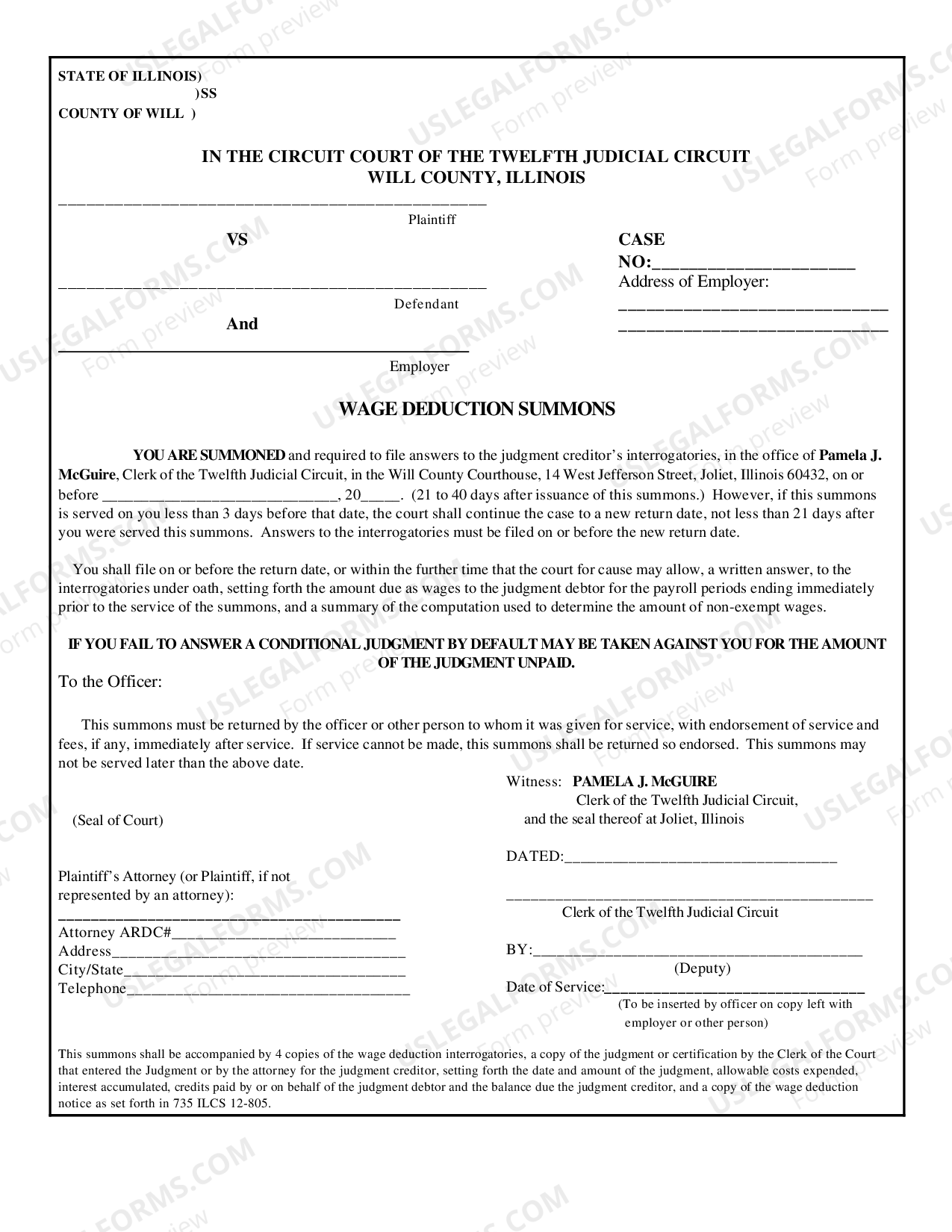 Deduction Summons For Credit Card Debt US Legal Forms