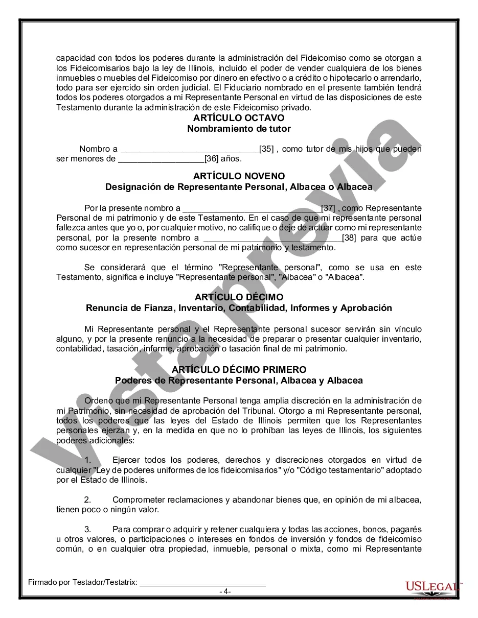 Preview Formulario Legal de Última Voluntad y Testamento para una Persona Soltera con Hijos Menores