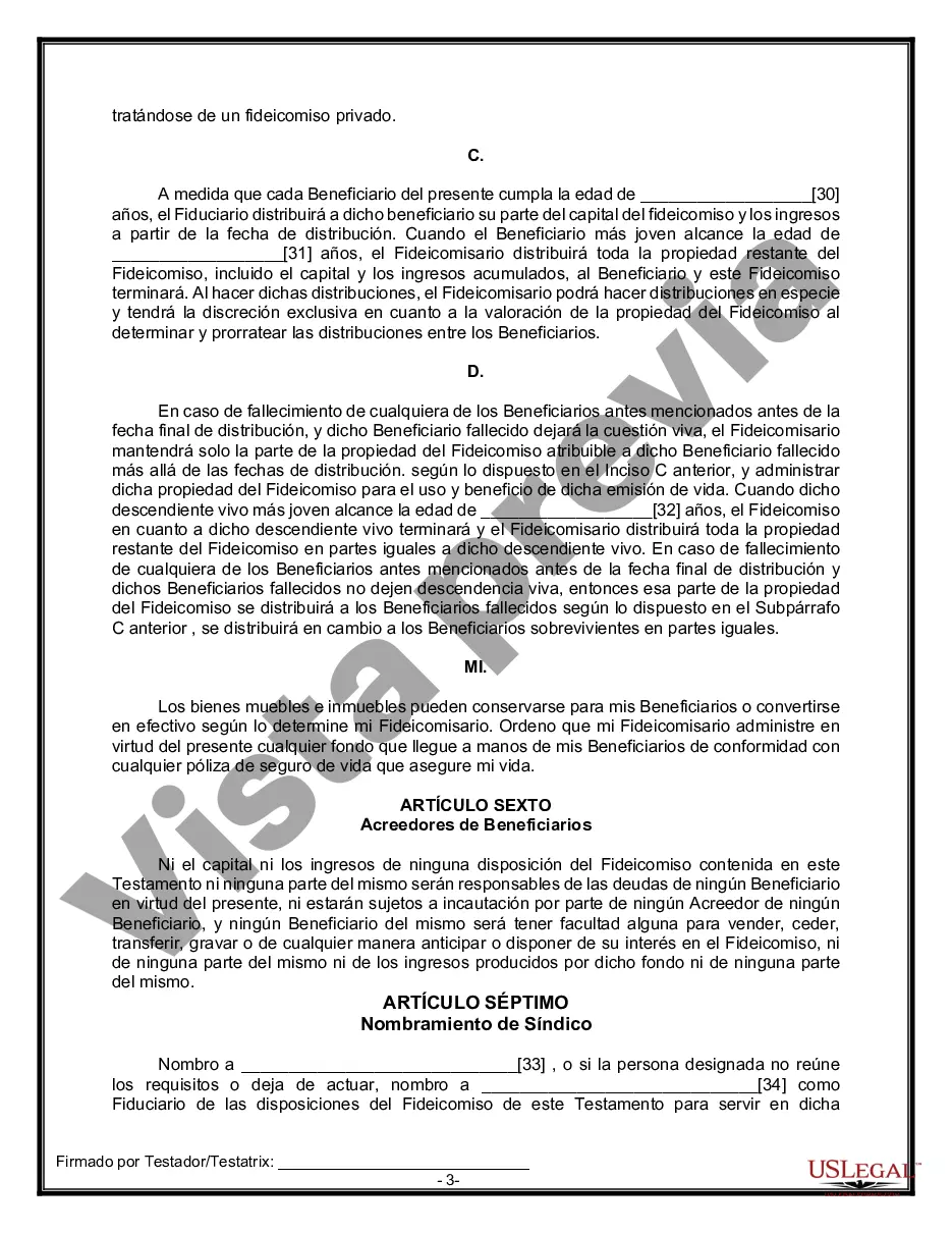 Preview Formulario Legal de Última Voluntad y Testamento para una Persona Soltera con Hijos Menores