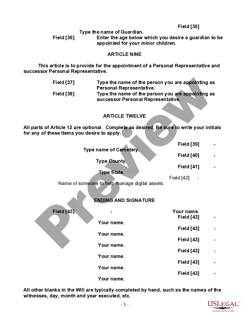 Preview Last Will and Testament for a Single Person with Minor Children