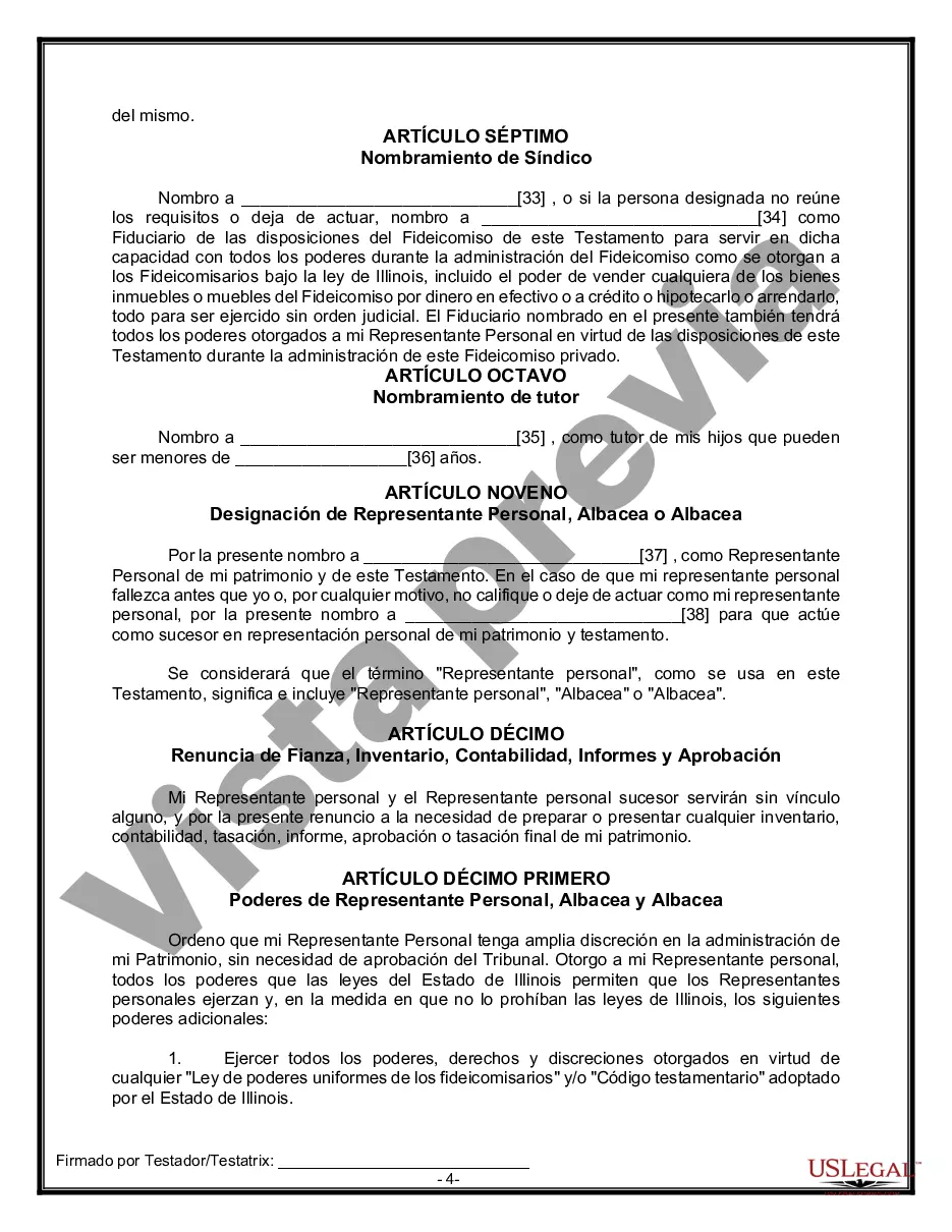 Preview Formulario Legal de Última Voluntad y Testamento para Persona Soltera con Hijos Adultos y Menores