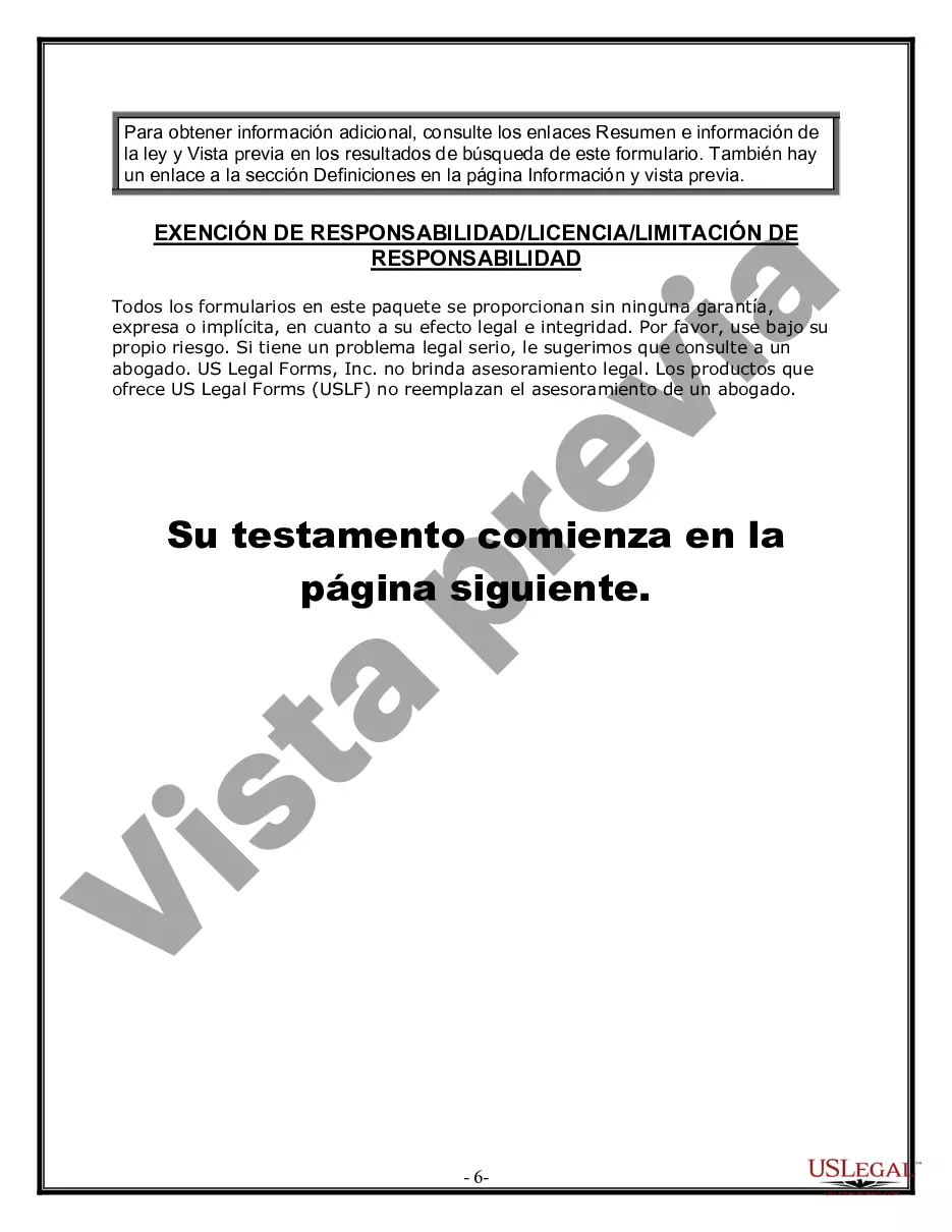 Preview Formulario Legal de Última Voluntad y Testamento para Persona Soltera con Hijos Adultos y Menores