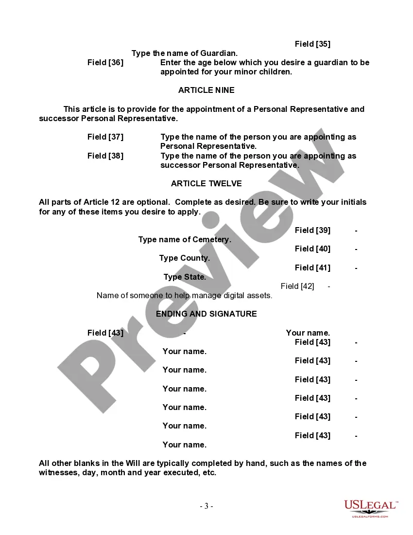 Preview Last Will and Testament for Single Person with Adult and Minor Children