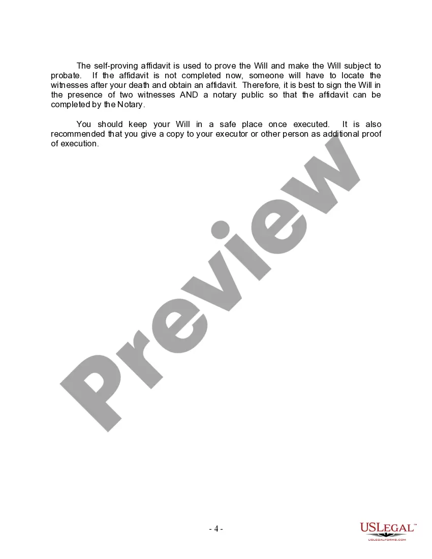 Preview Last Will and Testament for Single Person with Adult Children