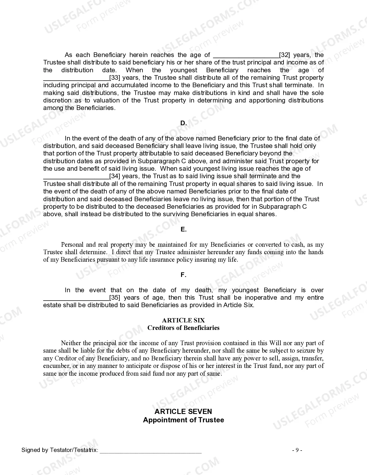 Preview Last Will and Testament for Civil Union Partner with Minor Children from Prior Marriage