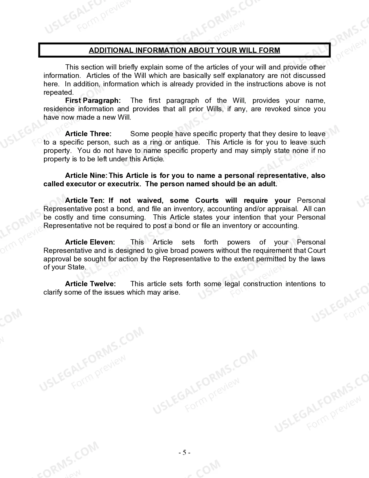 Preview Last Will and Testament for Civil Union Partner with Minor Children from Prior Marriage
