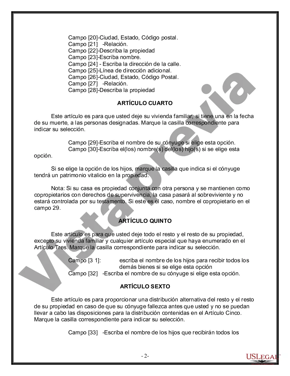 Preview Última voluntad y testamento legal para persona casada con hijos menores de edad de un matrimonio anterior