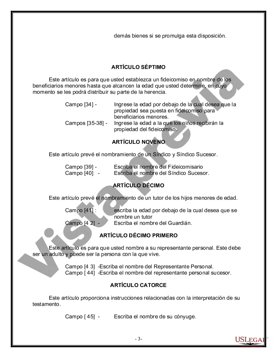 Preview Última voluntad y testamento legal para persona casada con hijos menores de edad de un matrimonio anterior