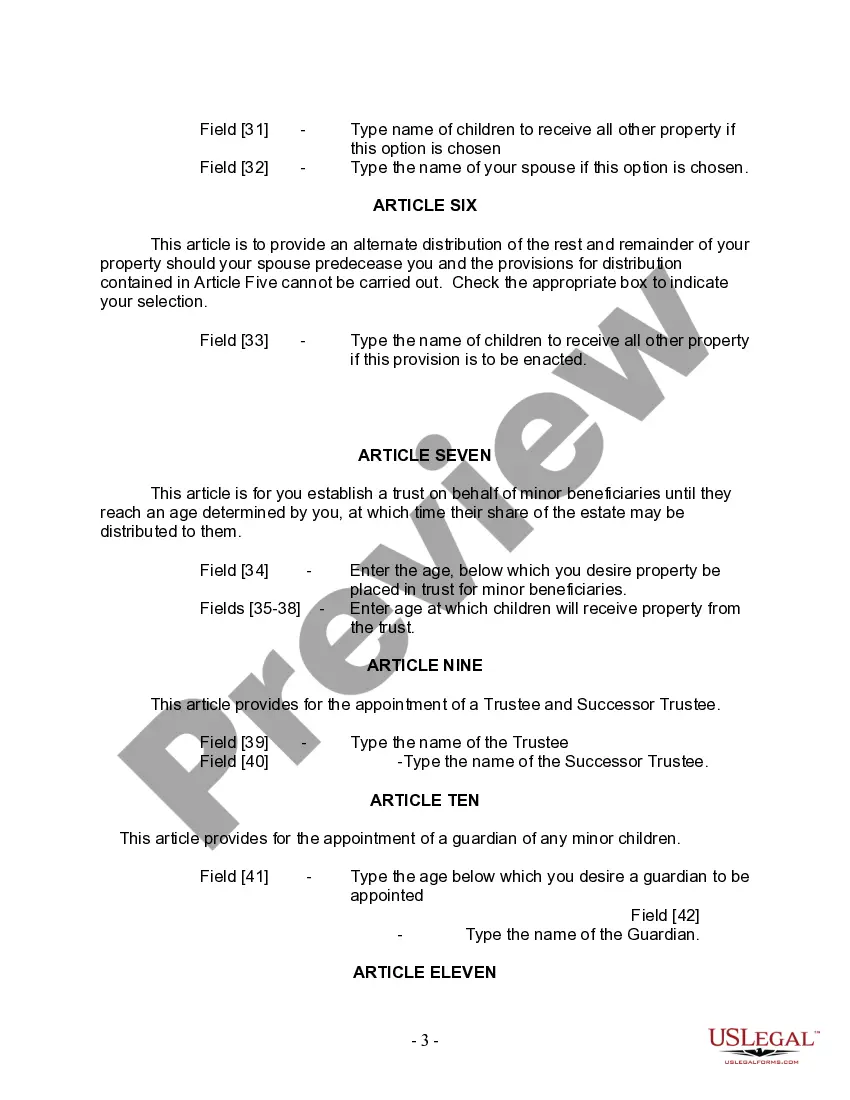 Preview Last Will and Testament for Married person with Minor Children from Prior Marriage