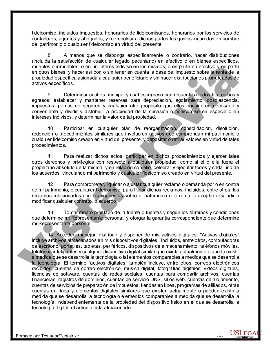 Preview Formulario de última voluntad y testamento legal para personas divorciadas que no se han vuelto a casar con hijos adultos