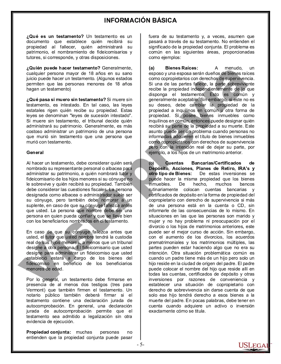 Preview Formulario de última voluntad y testamento legal para personas divorciadas que no se han vuelto a casar con hijos adultos