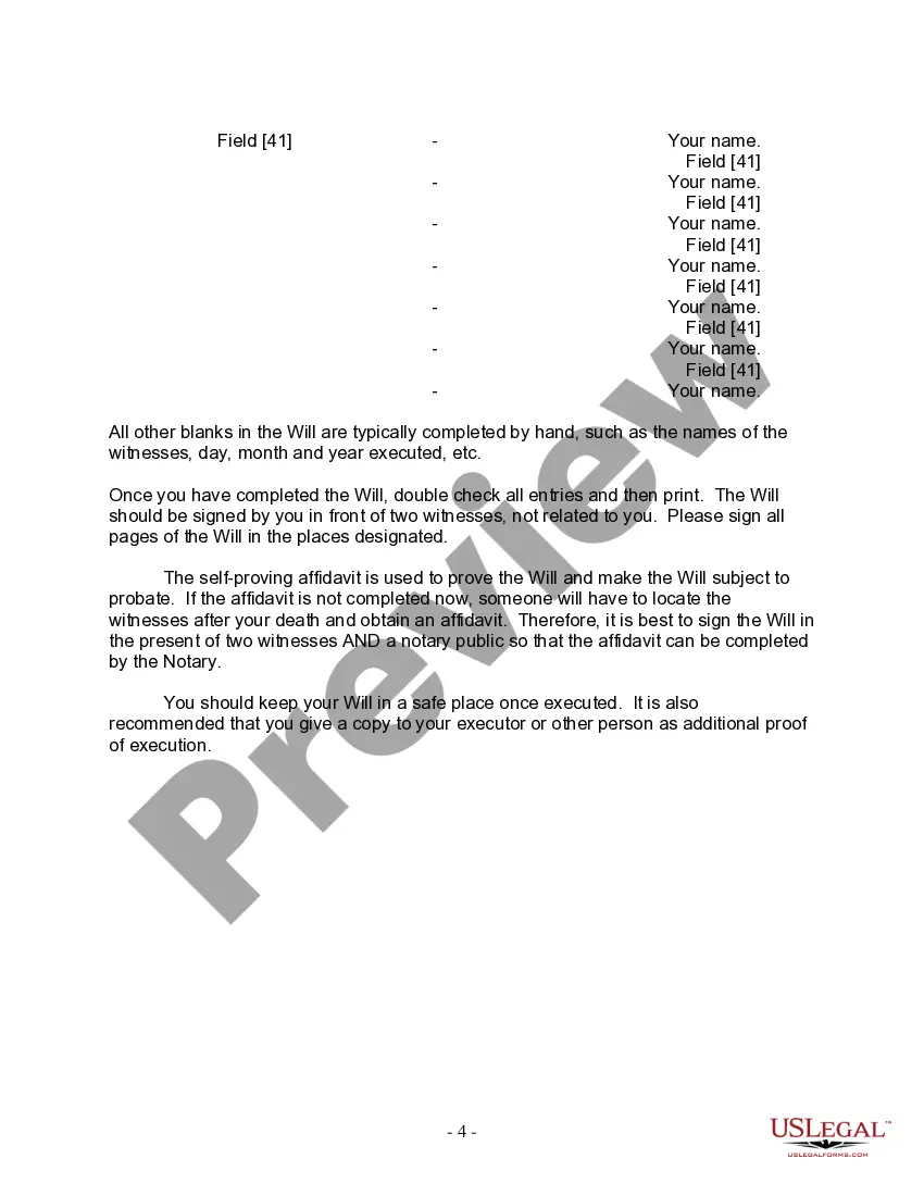 Preview Last Will and Testament for Civil Union Partner with Adult Children from Prior Marriage