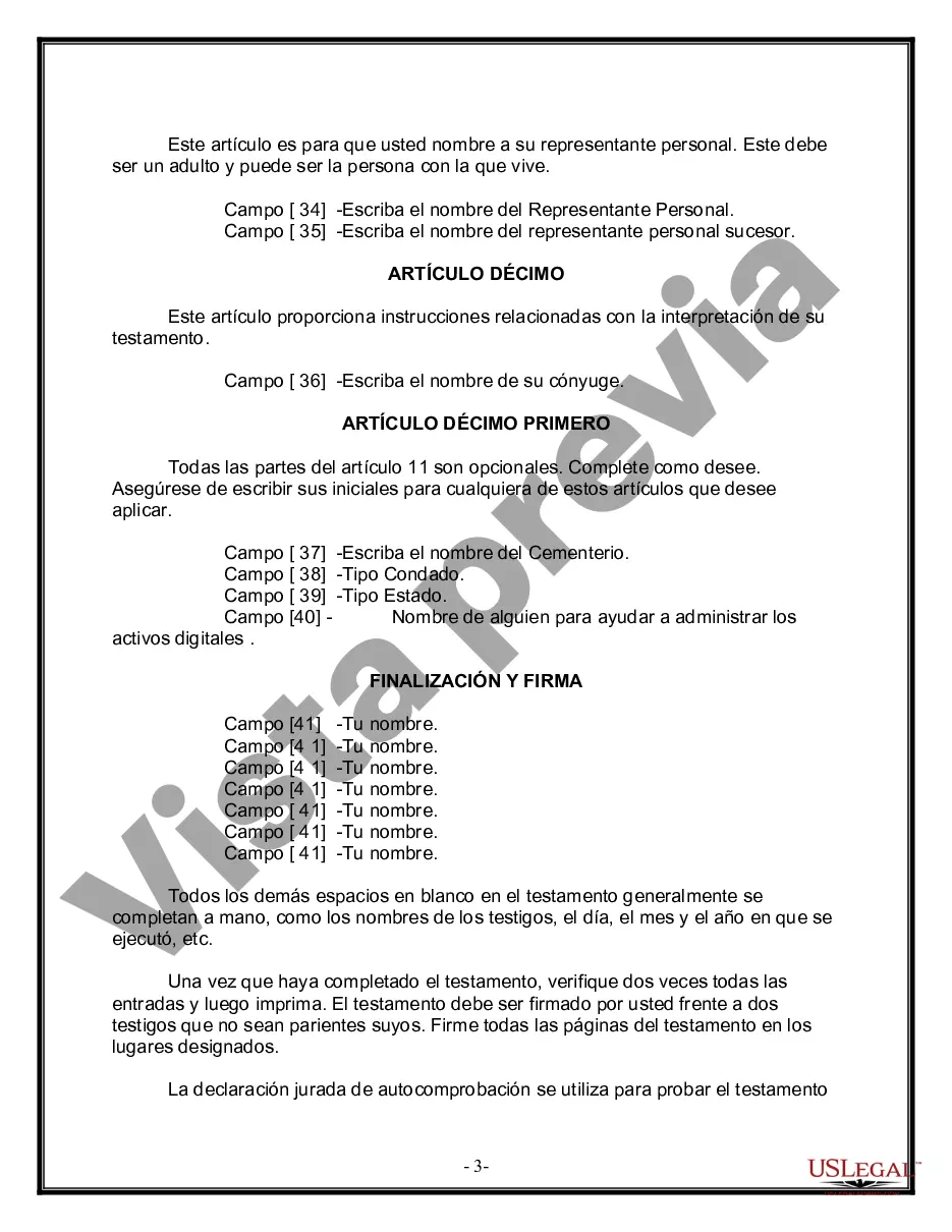 Preview Formulario de última voluntad y testamento legal para una persona casada con hijos adultos de un matrimonio anterior