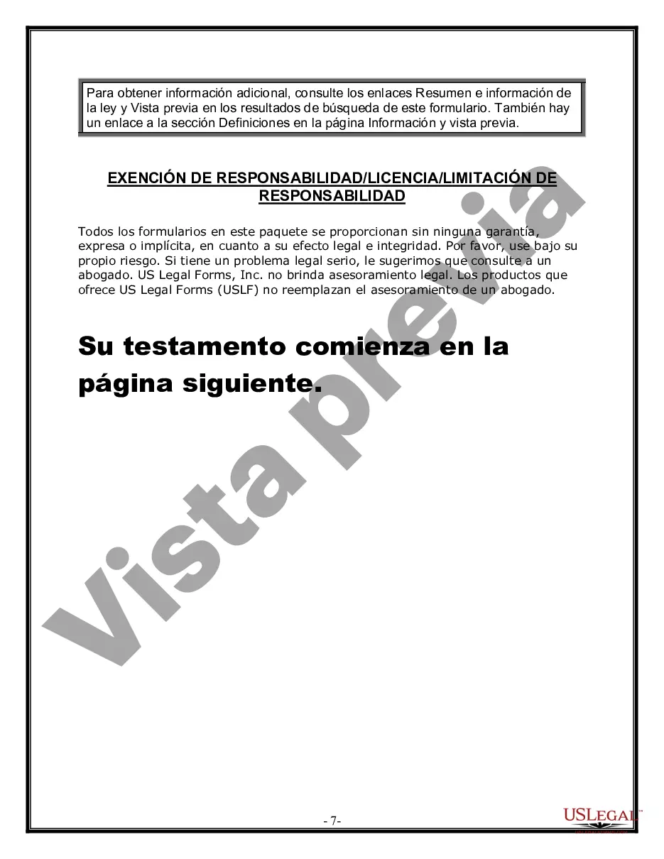 Preview Formulario de última voluntad y testamento legal para una persona casada con hijos adultos de un matrimonio anterior
