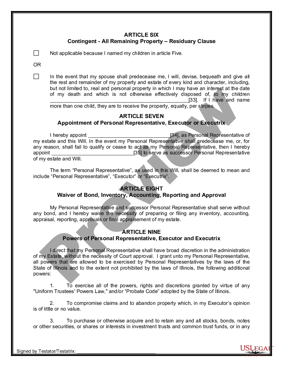 page 8 Legal Last Will and Testament Form for Married person with Adult Children from Prior Marriage preview